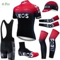 Miniatyrbild 1 av 3: Cykeloutfit kortärmad tröja haklappshorts + keps + armvärmare + armvärmare byxor + skoöverdrag, cykelkläderset
