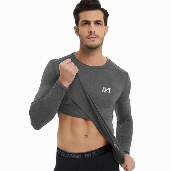 Meetyoo långärmad kompressionströja för män, löpartröja med baslager Fitnesskläder för sportjogging Bodybuilding