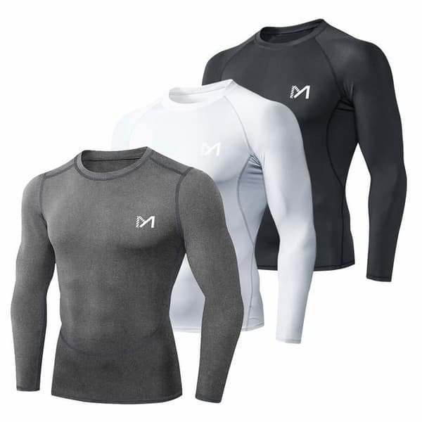 Meetyoo långärmad kompressionströja för män, löpartröja med baslager Fitnesskläder för sportjogging Bodybuilding