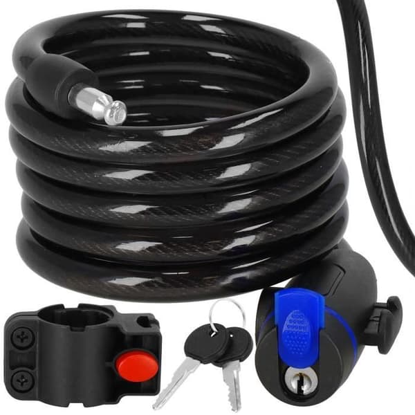 SPRINGOS spiralkabel cykellås - 180 cm - 2 nycklar