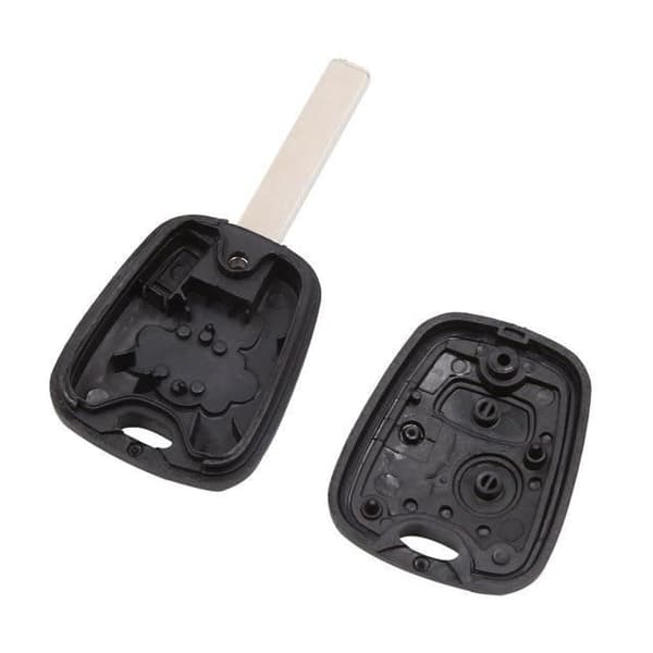 Bilnyckelring, 2 knappar D--fjärrkontrollskal för Peugeot 106 107 206 207 306 307, 2 oklippta knappar, C-insats