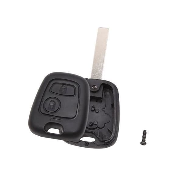 Bilnyckelring, 2 knappar D--fjärrkontrollskal för Peugeot 106 107 206 207 306 307, 2 oklippta knappar, C-insats