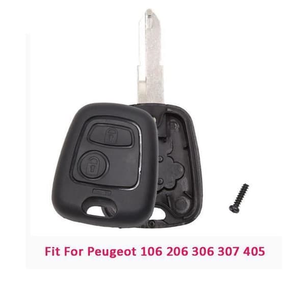Bilnyckelring, 2 knappar B--fjärrkontrollskal för Peugeot 106 107 206 207 306 307, 2 oklippta knappar, C-insats