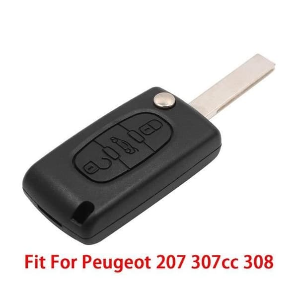 Bilnyckelring, 3 knappar A--fjärrkontrollskal för Peugeot 106 107 206 207 306 307, 2 oklippta knappar, C-insats