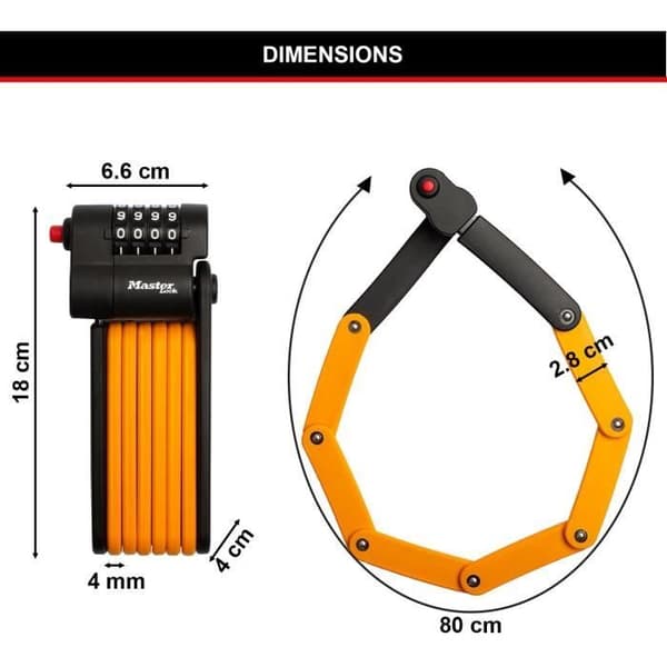 Kodat cykellås - MASTER LOCK - 8336EURDPRO - Härdat stål, programmerbar kombination, stöd ingår