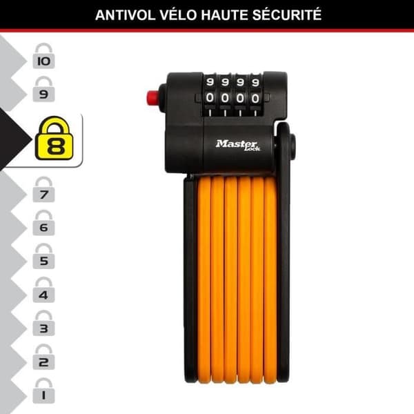 Kodat cykellås - MASTER LOCK - 8336EURDPRO - Härdat stål, programmerbar kombination, stöd ingår