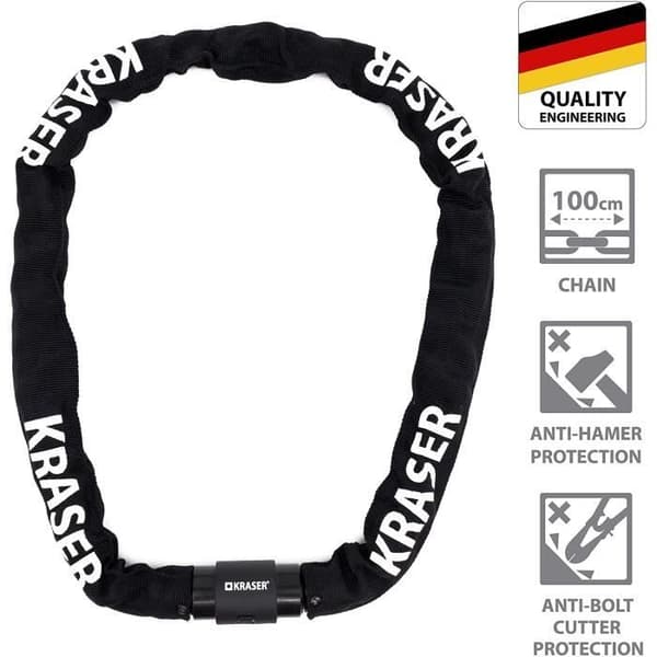 Cykel Stöldskyddskedja - KRASER - KR620 - 100cm - Stål - 6mm 360° rotation