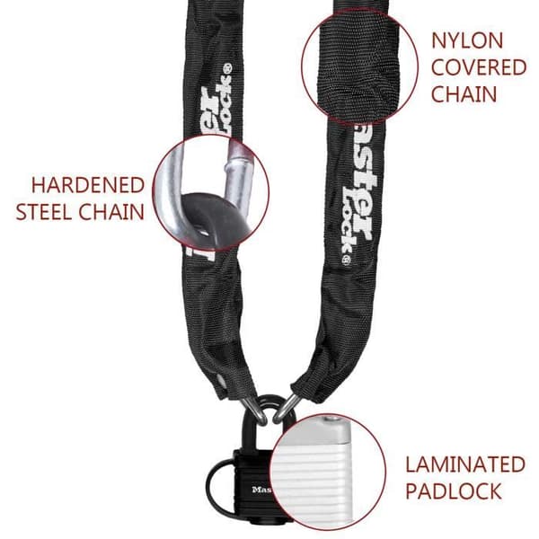MASTER LOCK stöldskyddskedja - 8390EURDPRO - 90cm x Ø 6mm - 40mm hänglås - Nylonfodral - Svart