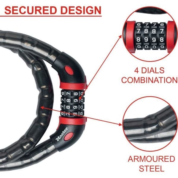 MASTER LOCK Kabelbroms för Cykel - Perfekt för Cykel, Elektrisk Cykel, Skateboard, Barnvagnar, Gräsklippare och annan Utrustning