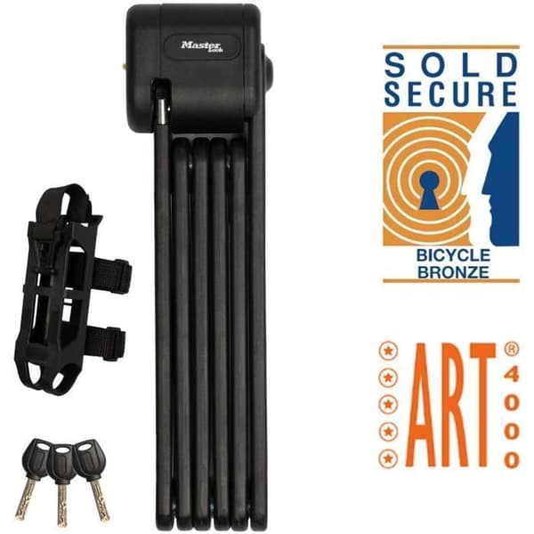Hopfällbart cykellås - MASTER LOCK - 8333EURDPRO - Härdat stål, 3 nycklar, certifierat, stöd ingår