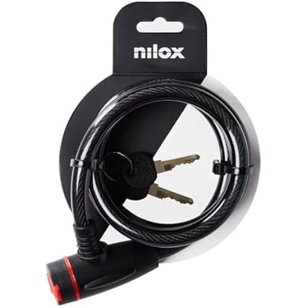 Nilox Cable Lock cykellås med stålkabel och mjuk plastkåpa, längd 1,3 m, 2 nycklar ingår