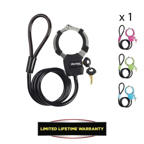 Master Lock 8275EURDPRO Nøglelås med håndjern - 1m - Ideel til scootere - Sort