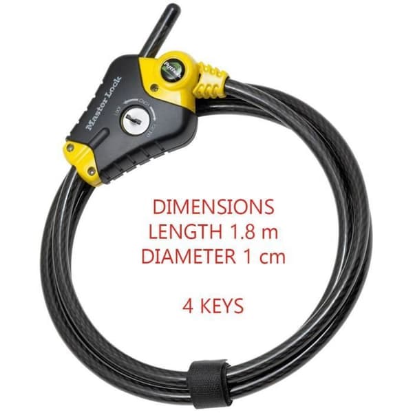 Varkaudenesto - MASTER LOCK - Python 8433EURD - Säädettävä pituus 30 cm - 1,8 m - Kierretty teräs - Musta