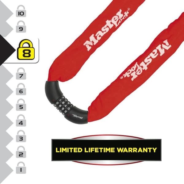 MASTER LOCK polkupyörän ketjulukko [Yhdistelmä] [90 cm ketju] [Punainen] 8392EURDPROCOLR