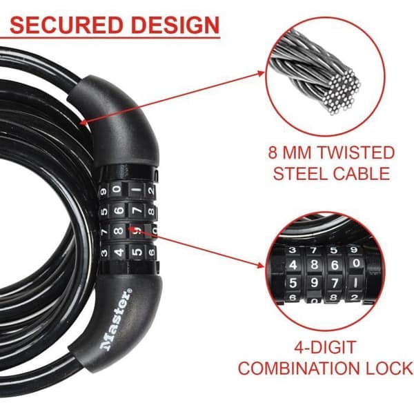 Cykellås - MASTER LOCK - 8221EURDPRO - 1,8m snoet kabel - Programmerbar kombination
