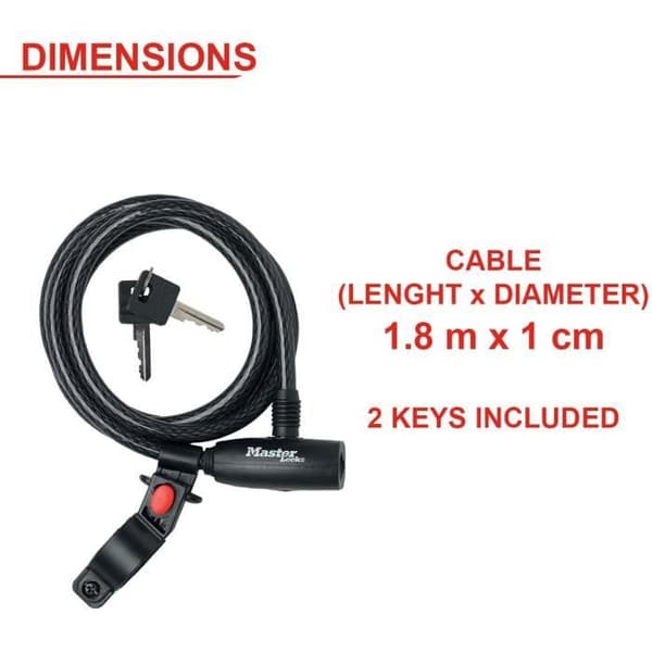 Polkupyörän vaijerilukko - MASTER LOCK - 8232EURDPRO - 1,8 m vaijeri - avain - ulkokäyttöön