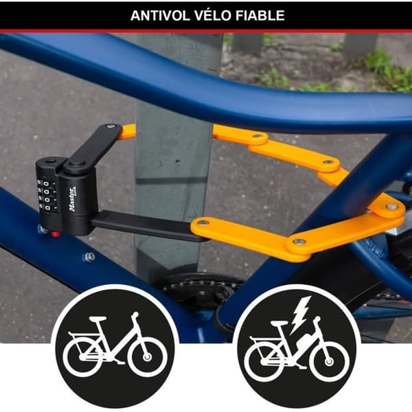 Kombinationslås til cykel - MASTER LOCK - 8336EURDPRO - Hærdet stål, programmerbar kombinationslås, beslag inkluderet