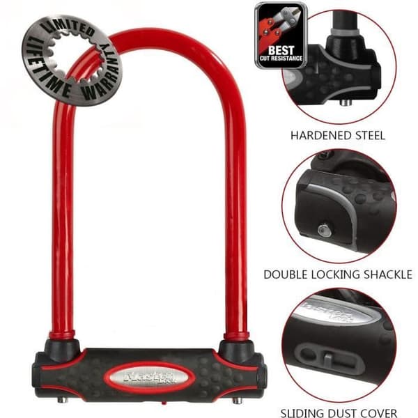 MASTER LOCK U-Lock -polkupyörän lukko [avaimella] [yleiskäyttöinen polkupyörän kiinnike] [sertifioitu varkaudenesto] [punainen] 8195EURDPROCOLR