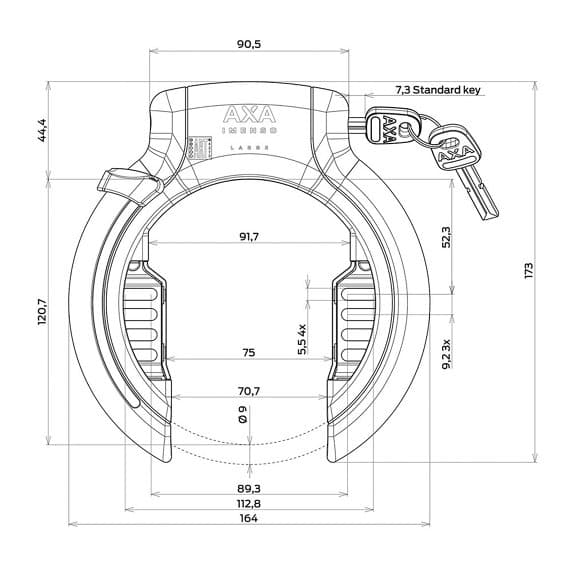 Cykellås Hjullås AXA Imenso Stor Ring Med Adapter Original