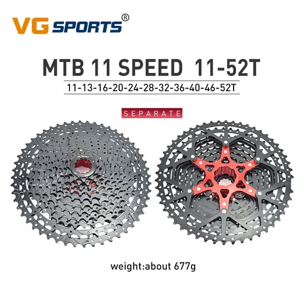 MTB Frikopplingskassett, Flera Växlar, Lättvikts Aluminiumlegering,11s 52t svart