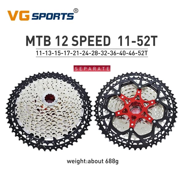 MTB Frikopplingskassett, Flera Växlar, Lättvikts Aluminiumlegering,12s 52t silver