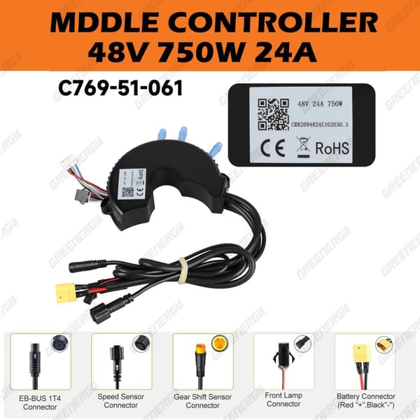 Bafang BBS02B Controller, 48V 750W, 25A Gear Sensor & Light Cable,48V 750W XT60
