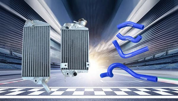 Aluminiumradiator, holdbar konstruktion, silikoneslanger,Blå