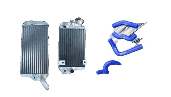 Aluminiumradiator, holdbar konstruktion, silikoneslanger,Blå