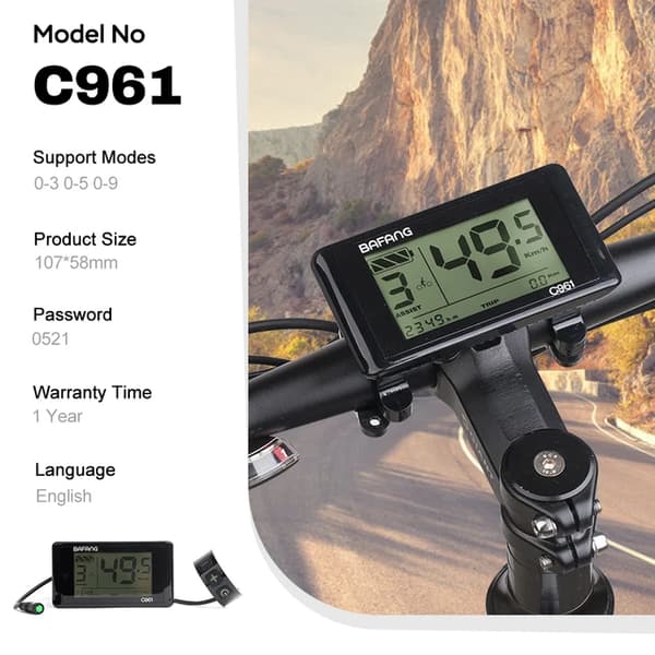 Sähköpyöräsarjat, LCD-värinäyttö, soveltuu Bafang 8FUN -moottorille., C961