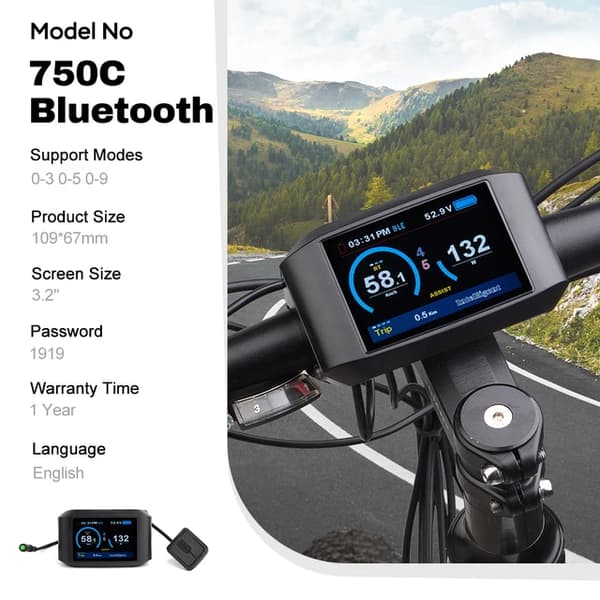 Sähköpyöräsarjat, LCD-värinäyttö, soveltuu Bafang 8FUN -moottorille., 750C Bluetooth