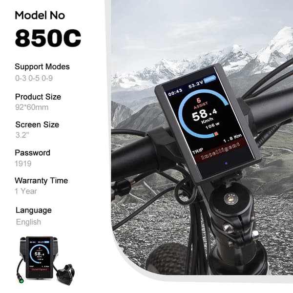Sähköpyöräsarjat, LCD-värinäyttö, soveltuu Bafang 8FUN -moottorille., 850C