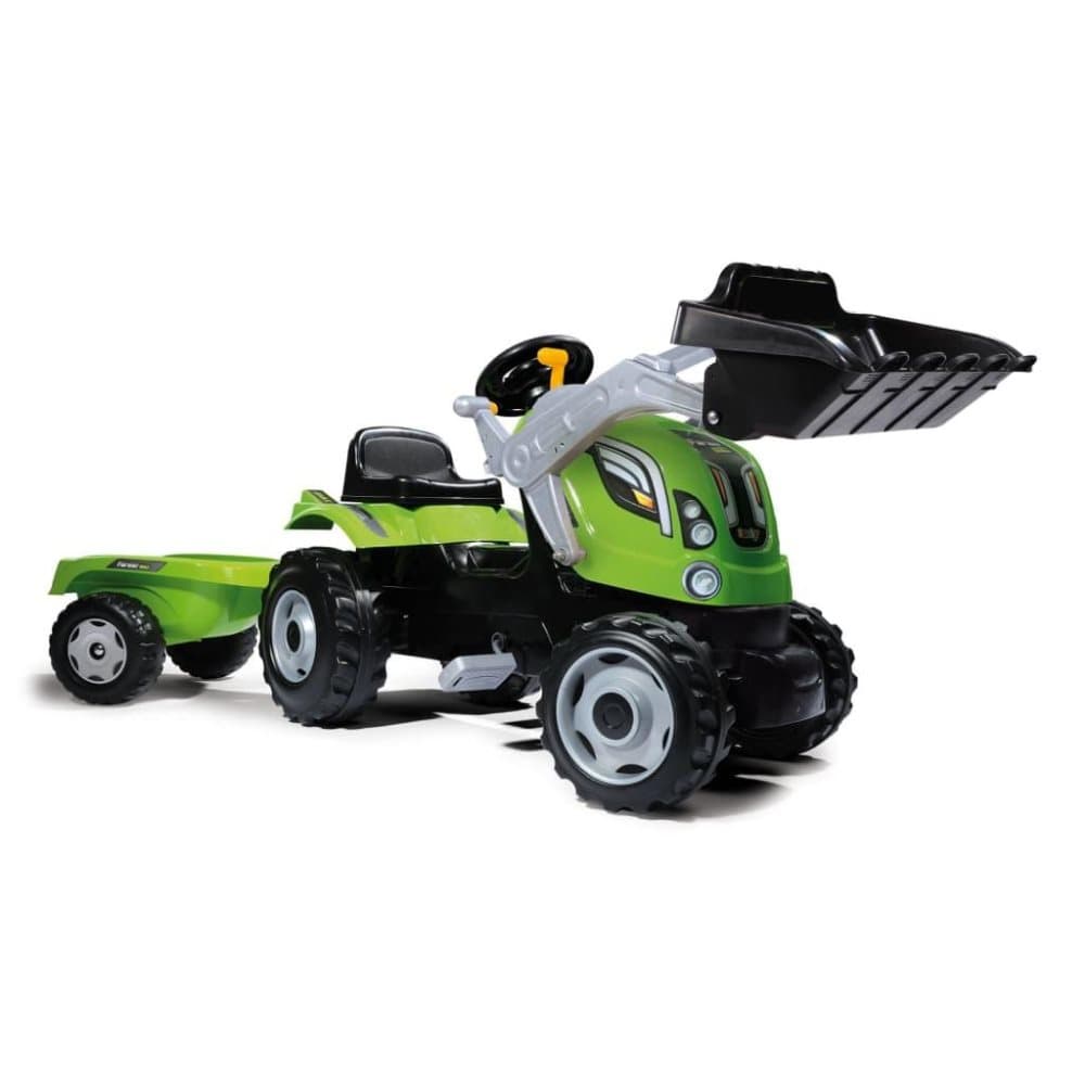 Smoby børnetraktor med trailer Farmer Max grøn og sort