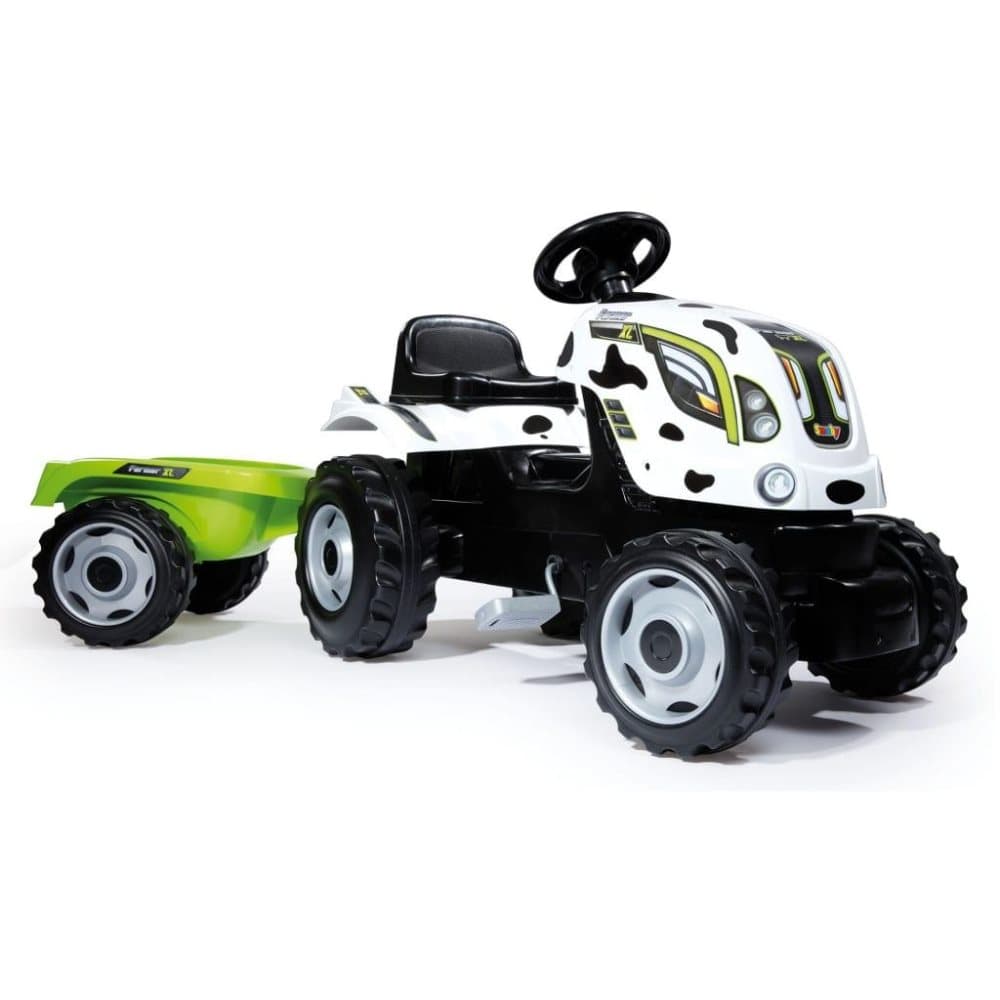 Smoby børnetraktor med trailer Farmer XL hvid og sort