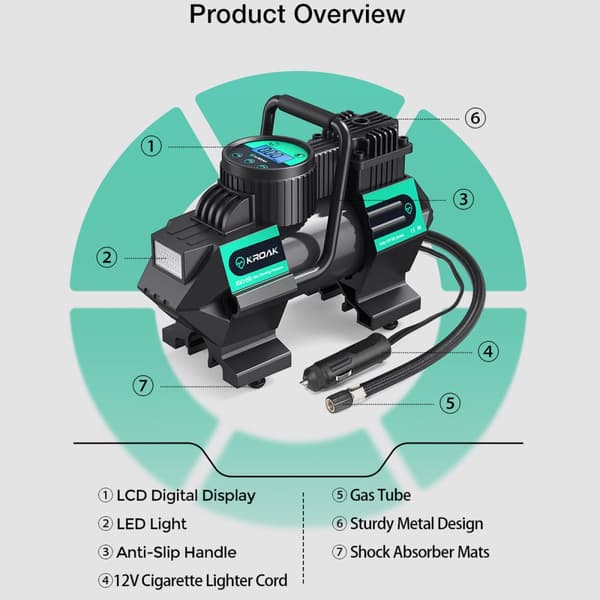 150PSI 110W 5M ciggkabel DC 12V uppblåsbar pumpkompressor Digital LED-däckpump