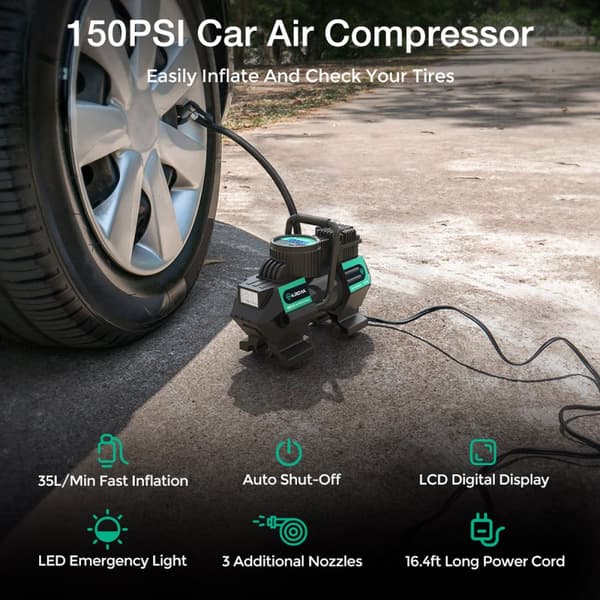 150PSI 110W 5M ciggkabel DC 12V uppblåsbar pumpkompressor Digital LED-däckpump