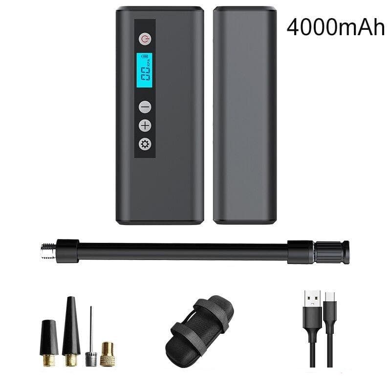 Portable Air Compressor - Car and Bicycle Pump - Electric with LED - USB Rechargeable - Tire Pump Compressor - Air Pump - 4000mAh