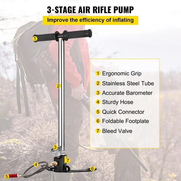 4500PSI 3-stegs PCP högtryckshandpump med exakt tryckmätare, arbetsbesparande design, vikbar pedal, bred användning