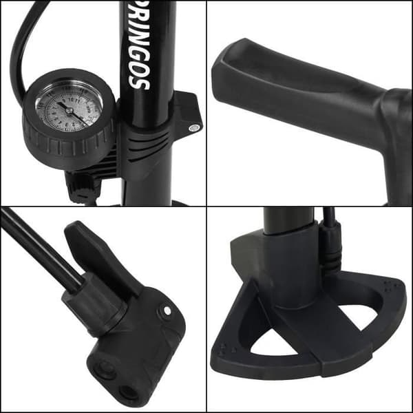 SPRINGOS® cykelhandpump med lufttrycksmätare upp till 11 bar - Dubbelt ventilhuvud
