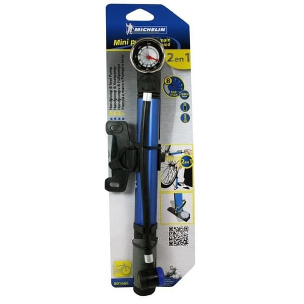 Cykelpump - MICHELIN - 2 i 1 aluminium minipump - Integrerad tryckmätare - Kompatibel med Presta och Schrader ventiler