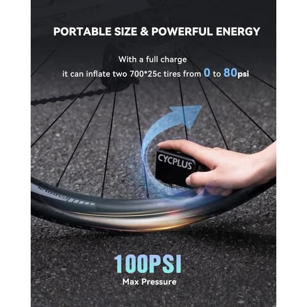 Cykelpump - CYCPLUS - Liten Pump - Bärbar - 100PSI - Uppladdningsbar Typ C
