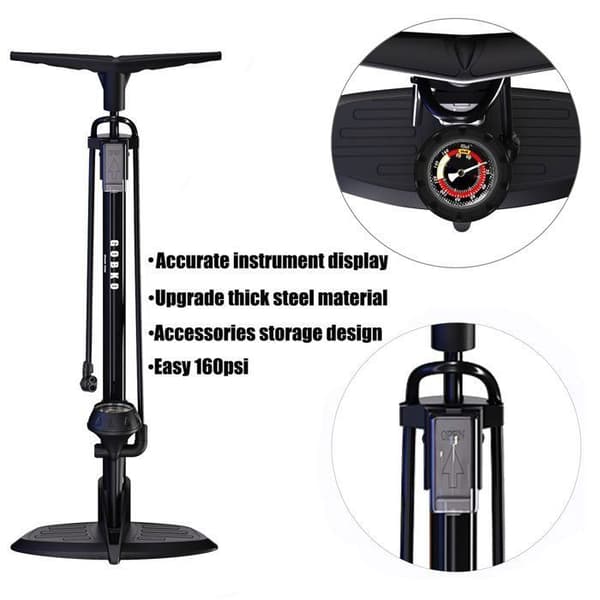 Cykelfotpump, golvluftpump, cykelpump med stor tryckmätare för tryckvisning