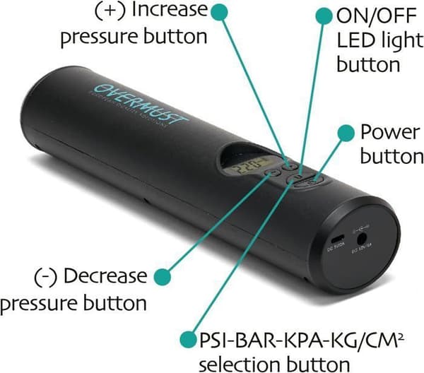 Bärbar kompressor - OVERMUST - 150PSI - Automatisk avstängning - LCD-skärm - LED-ljus