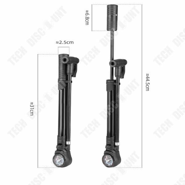 Cykelpump - TECH DISCOUNT - Högtryck 120PSI - Aluminiumlegering - Bärbar - Flera användningsområden