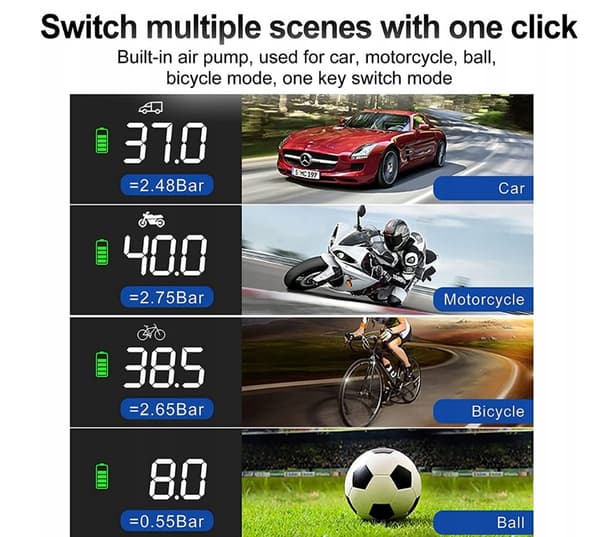 TRÅDLÖS ELPUMP KOMPRESSOR BIL CYKEL 6000 mAh