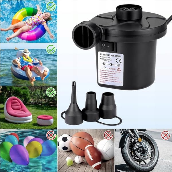 ELEKTRISK PUMPE, BOLDMADRAS, SVØMMEBASIN 12V/230V + CYKEL- OG BILTYPS