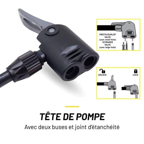 Cykelpump - Dunlop - Presta/Dunlop/Schrader - 2 adaptrar - 63 cm - Svart