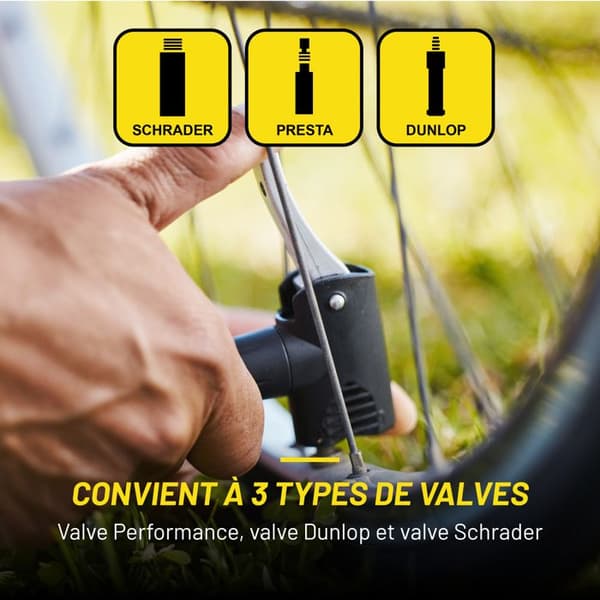 Cykelpump - Dunlop - Presta/Dunlop/Schrader - 2 adaptrar - 63 cm - Svart