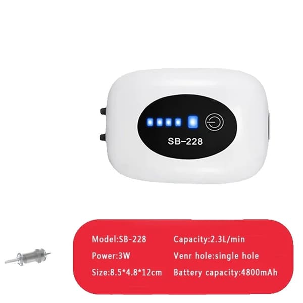 Akvarium Oxygen Luftpumpe, 3W Effekt, 4800mAh Batteri, 2.3L/min Kapacitet,2W 4800mAh, S
