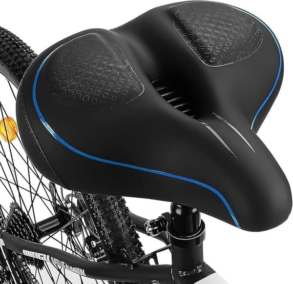 Lollanda Bred och bekväm cykelsadel – unisex, dubbla stötdämpare, andningsbar, vattentät och ergonomisk design Blå