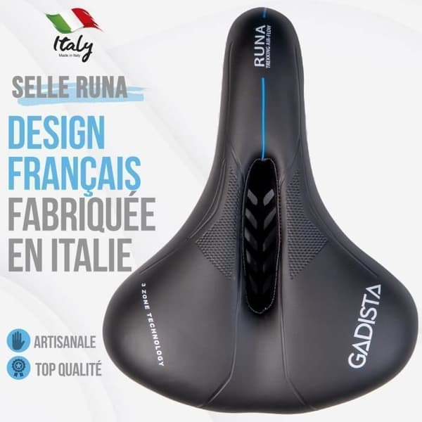 Cykelsadel - GADISTA - RUNA - Ultra bekväm - Handgjord i Italien - Teknologi 3ZONES